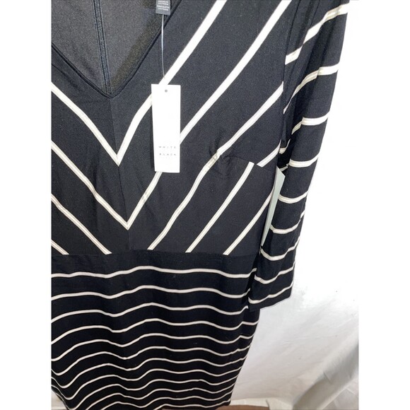 White House Black Market V Neck Dress Women’s Size 10 Black Striped Zip Back NWT - Picture 7 of 12